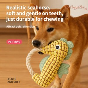 6 Cartoon Seahorse Pet Dog Toys Bite-resistant Teething Interactive Chew Toy Plush Squeaky Dog Toy